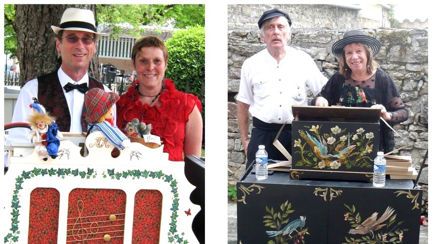 Michel et Suzon, François et Claudine, offriront une parenthèse musicale avec leur orgue de barbarie. Photos Manivelles Occitanes